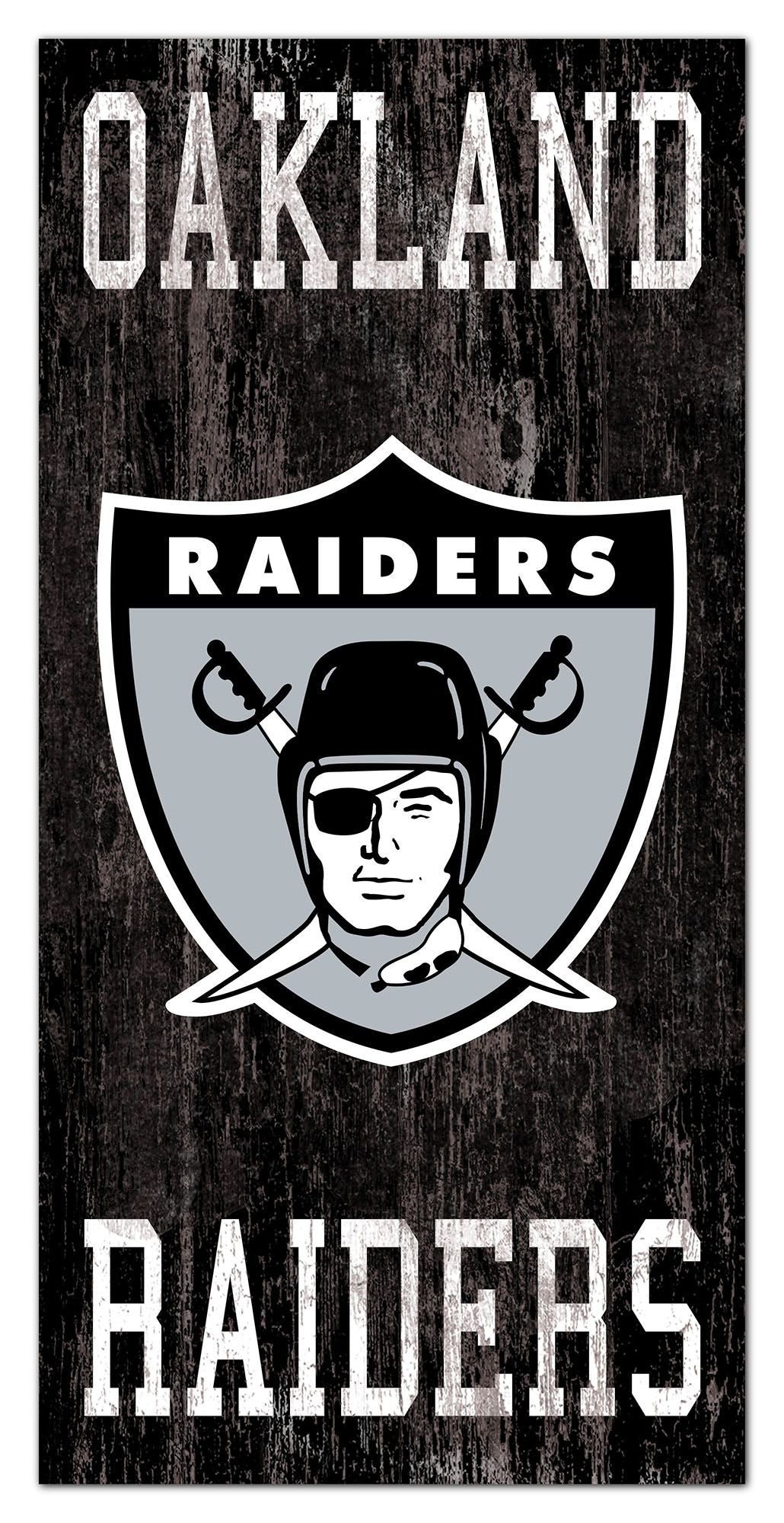 Oakland Raiders Heritage Logo w/ Team Name 6" x 12" Distressed Sign by Fan Creations