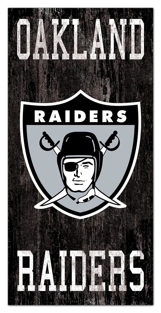 Oakland Raiders Heritage Logo w/ Team Name 6" x 12" Distressed Sign by Fan Creations