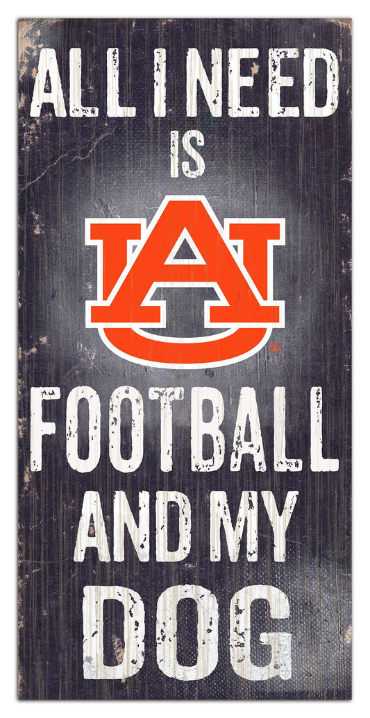 Auburn Tigers "All I Need Is Football And My Dog" 6" x 12" Distressed Wood Sign by Fan Creations