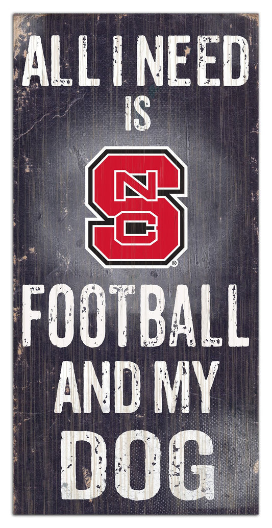 North Carolina State Wolfpack "All I Need Is Football And My Dog"  6" x 12" Distressed Wood Sign by Fan Creations