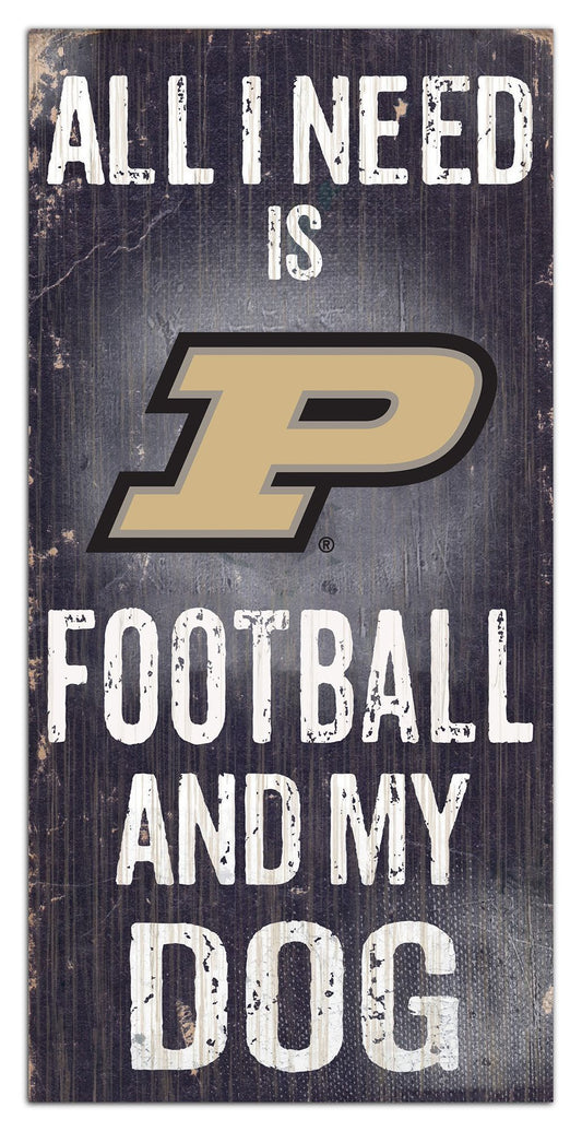 Purdue Boilermakers "All I Need Is Football And My Dog" 6" x 12" Distressed Wood Sign by Fan Creations