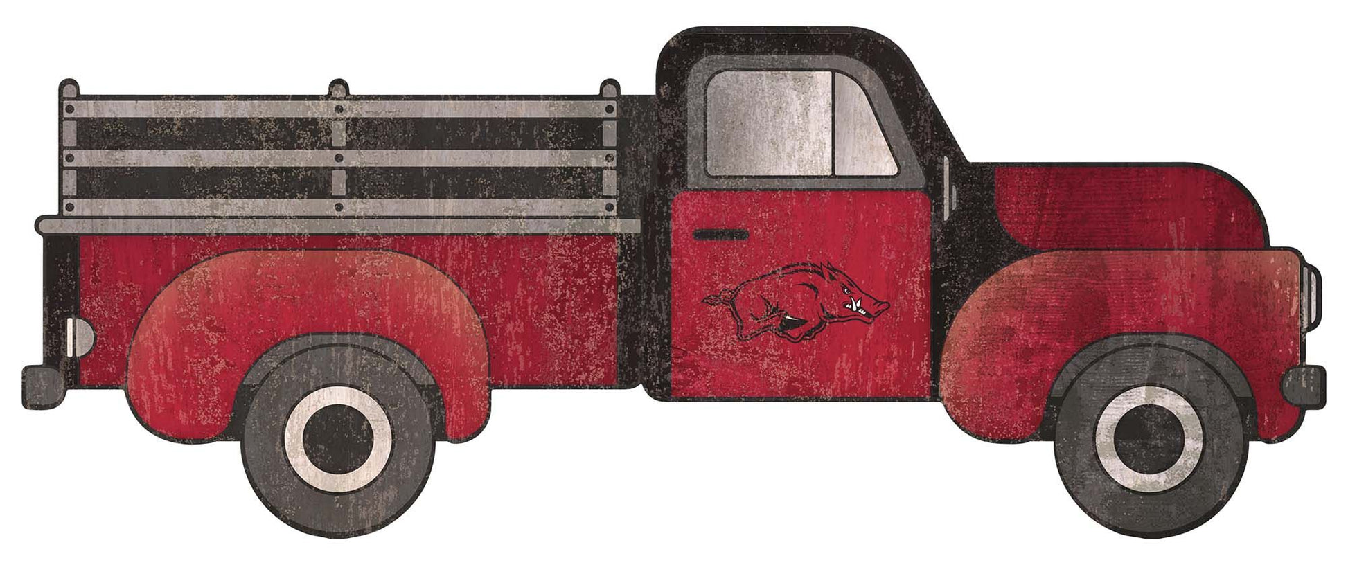 Arkansas Razorbacks 15" Truck Sign, distressed design with team colors and logo. Made in USA, ready to hang, indoor use.