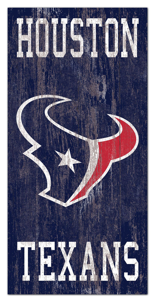 Houston Texans Heritage Logo w/ Team Name 6" x 12" Distressed Sign by Fan Creations