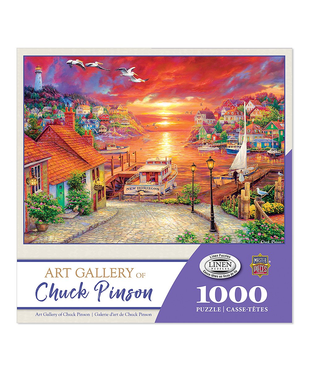  New Horizons 1000 Piece Jigsaw Puzzle: Brand new puzzle featuring a marina at sunset. Measures 19.25" x 26.75".
